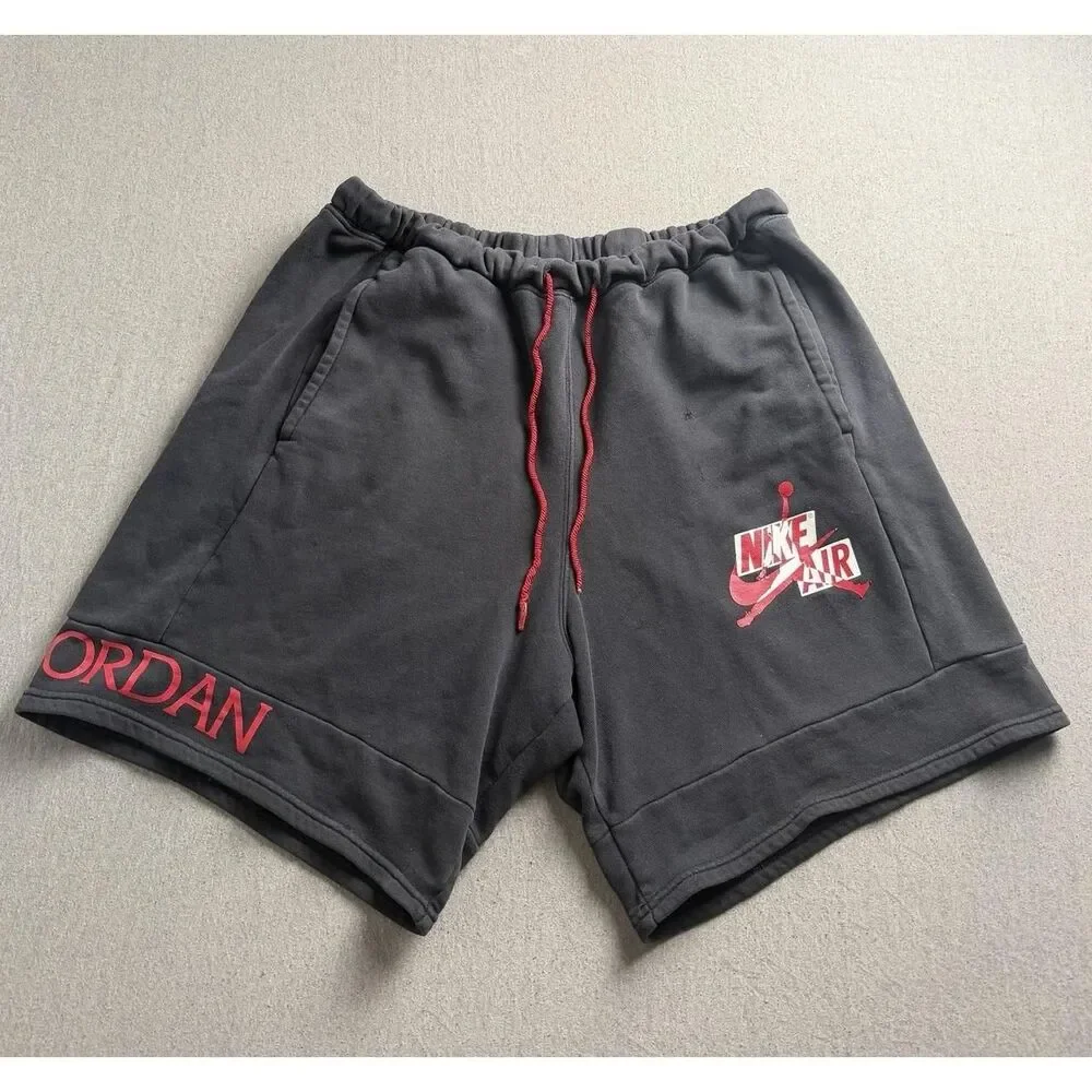 Jordan Shorts Mens Large Black Jumpman Classics Nike Air Fleece Logo Sweat